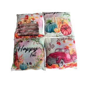 Set of 4 Small Autumn Themed Throw Pillows Soft Velour